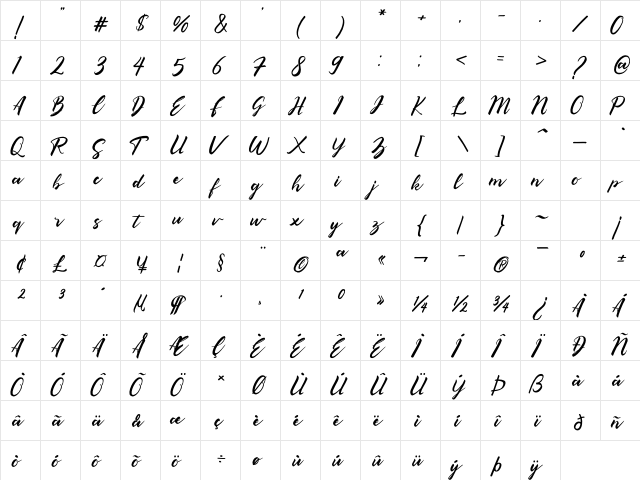Qasshim Regular  glyph index