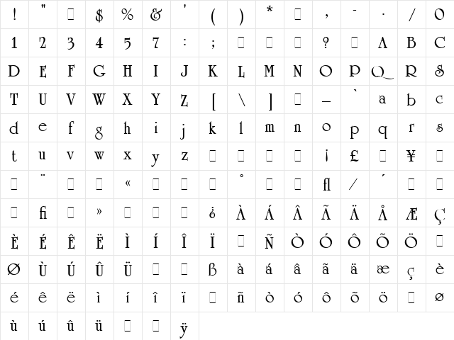 University Roman Bold LET Regular  glyph index