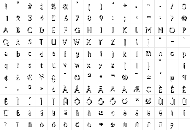 AdelonShadow-Light Regular  glyph index