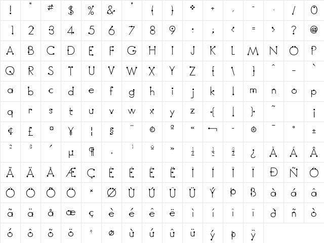 BoumBoum Regular  glyph index