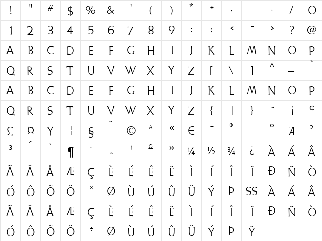 WellsbrookInitialsSG Regular  glyph index