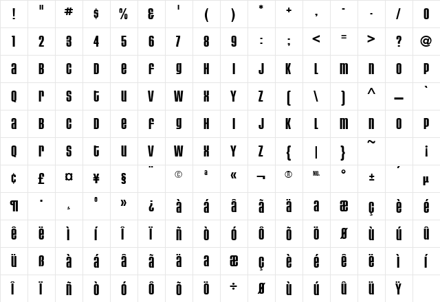HouseGothic-BoldAltCaps Regular  glyph index