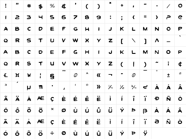 Toon Town Industrial Light Light  glyph index