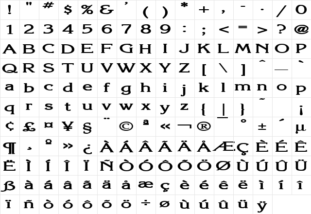 Keira Extended Bold  glyph index