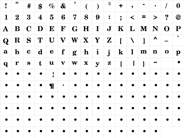 Floyd 9 Bold  glyph index