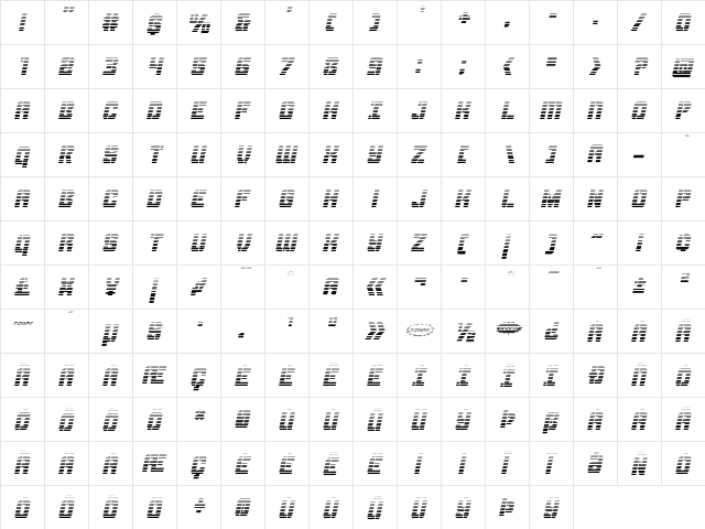 Thunder Trooper Gradient Italic Italic  glyph index