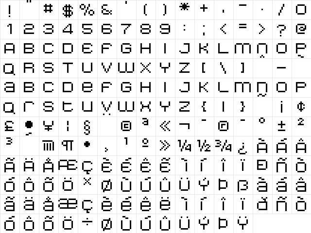 Balderas Px Regular  glyph index