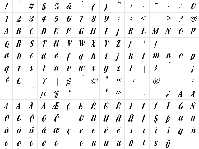 TR Brochure Regular  glyph index
