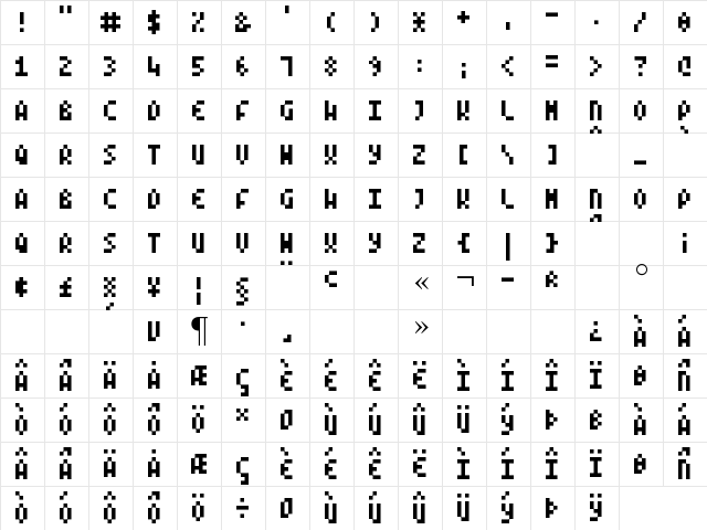 Mode X Regular  glyph index