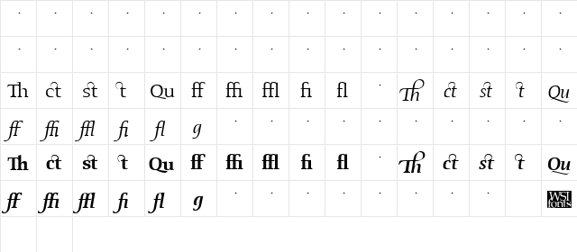 OldstyleFlourishes Regular  glyph index