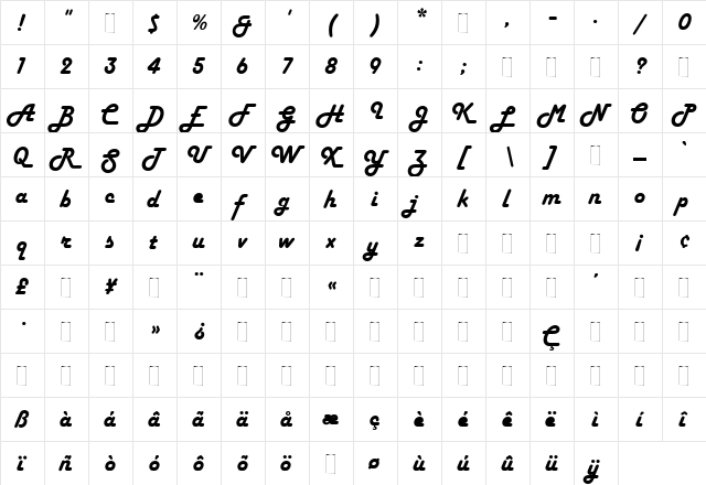 Harlow Solid Regular  glyph index