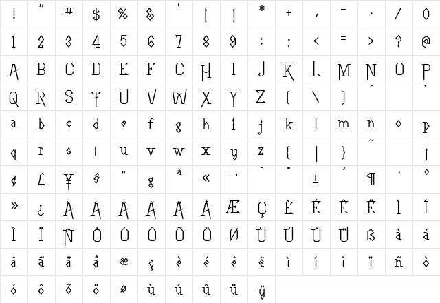 LineDrive Bold  glyph index