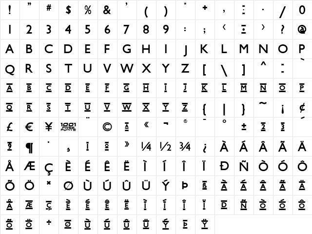 Underground NF Regular  glyph index