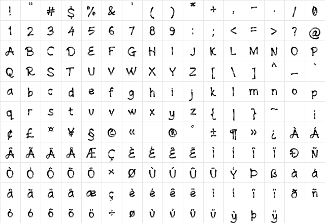 Andovine Regular  glyph index