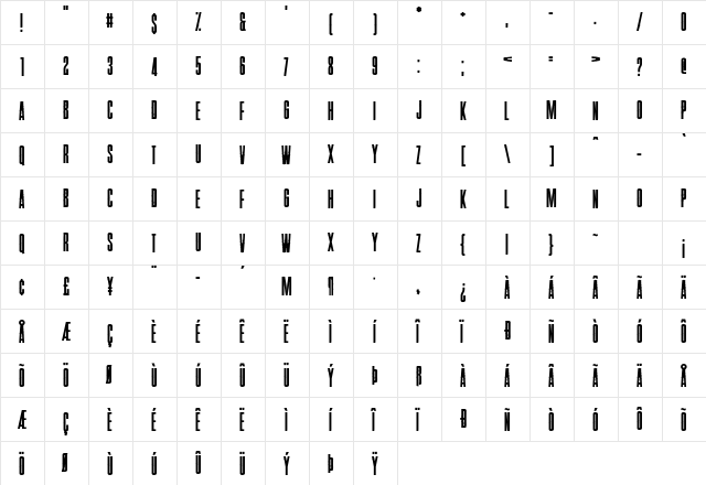 Pride Thusly Regular  glyph index