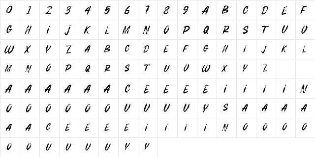 BOSTHON BRUSH Regular  glyph index