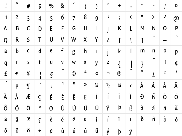 QuadraatSansCon Regular  glyph index