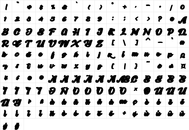 Skatter Base Regular  glyph index