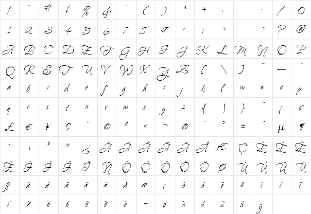 Ambiance BT Light  glyph index