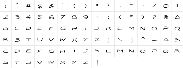 Jetta Tech Regular  glyph index