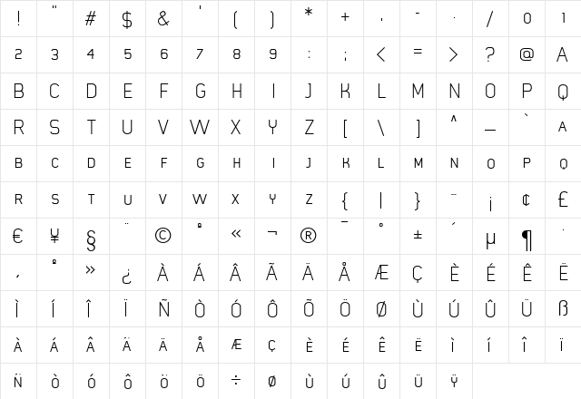 MisterGiacco Regular  glyph index