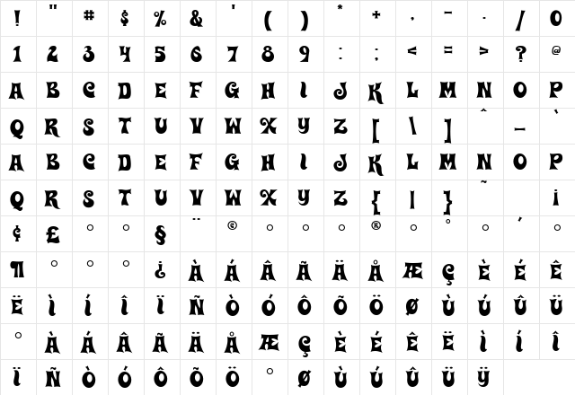 Haulnhouse Solid Regular  glyph index