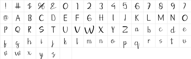 Moontea Script Family Regular  glyph index