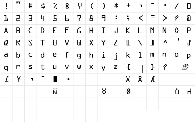 OCR1SSK Regular  glyph index