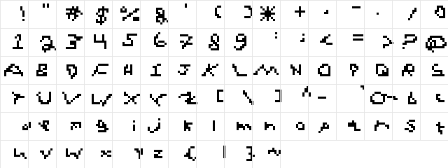messy writing Regular  glyph index