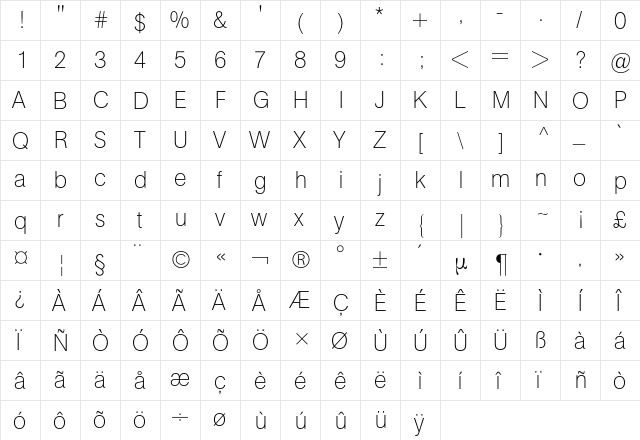 AG Buch BQ Regular  glyph index
