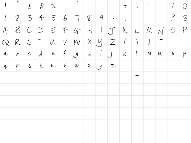 lizzielongstocking Regular  glyph index