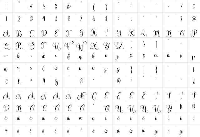 Jacyking Regular  glyph index