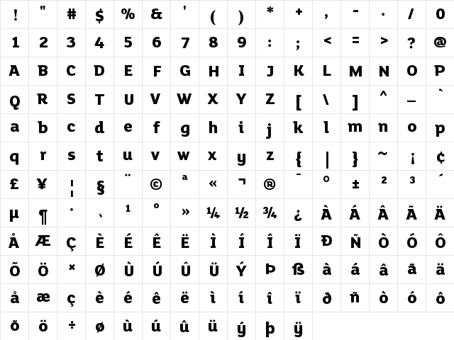 FS Lola ExtraBold Regular  glyph index