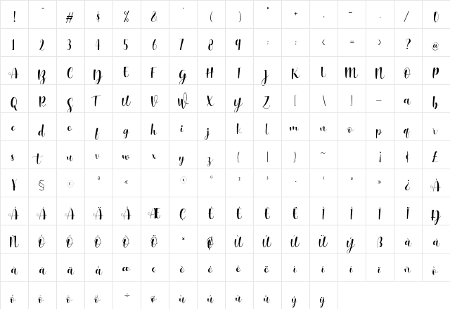 Higheat Regular  glyph index
