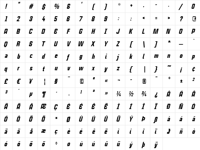 CaseStudyNoOne LT Black Italic  glyph index