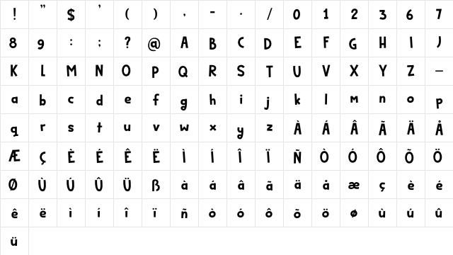 Bakeapple DEMO Regular  glyph index