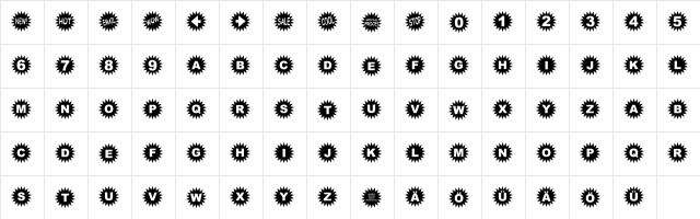Starbats2 Regular  glyph index