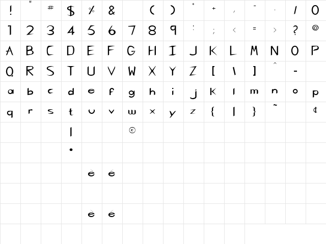 Suki Yaki Regular  glyph index