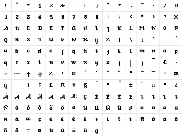 Hohenstaufen Regular  glyph index