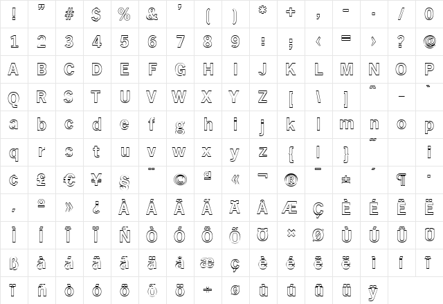 StephenBeckerOutline Bold  glyph index