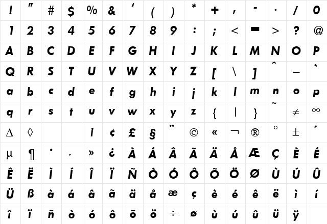FunctionTwoDemi RegularItalic  glyph index