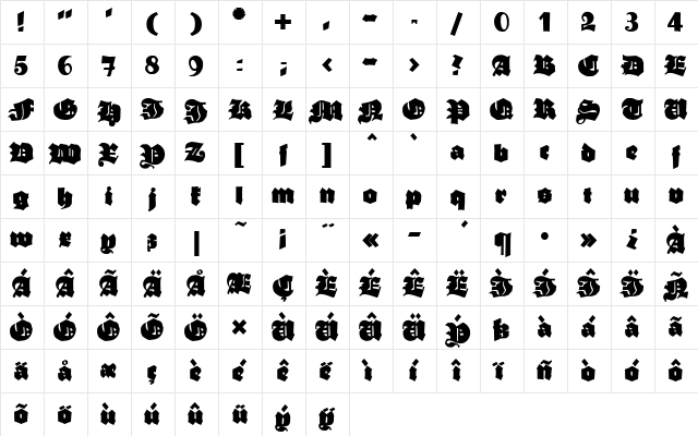 Ganz Grobe Gotisch UNZ1A Regular  glyph index