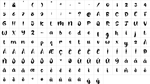 Beloved Daughter Regular  glyph index