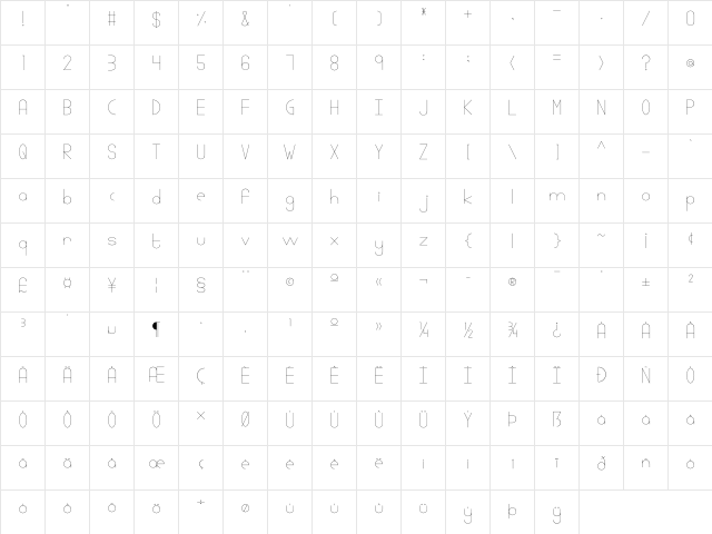 Linlegrey regular  glyph index