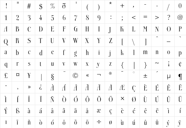 BoberiaLL Regular  glyph index