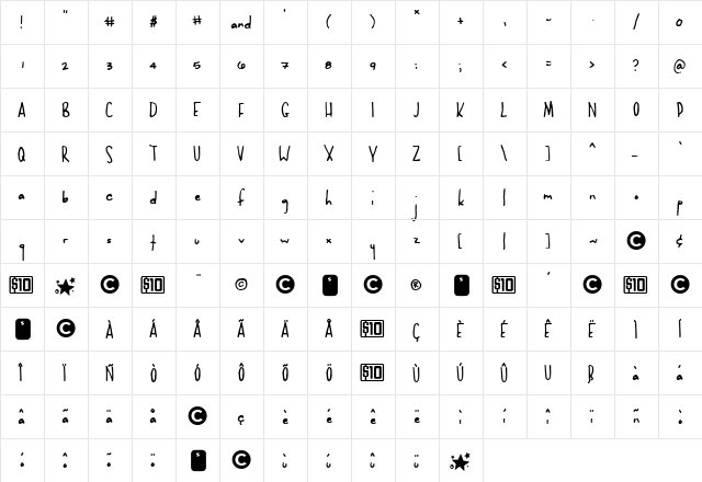 Darling Nikki  glyph index