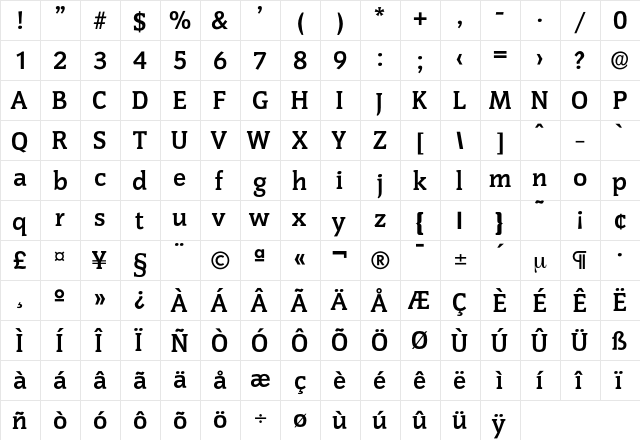 Congress-Bold Regular  glyph index