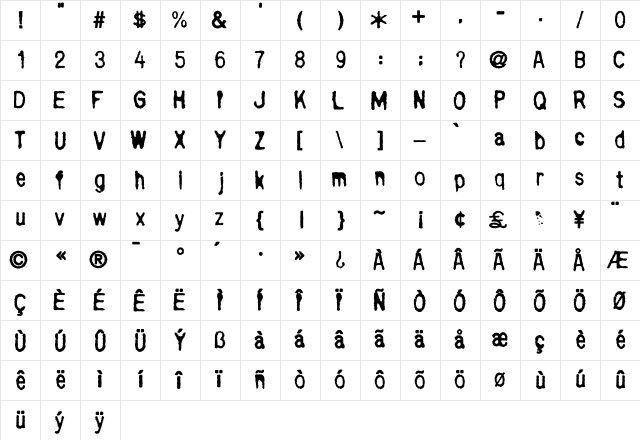 Bull Inked  glyph index