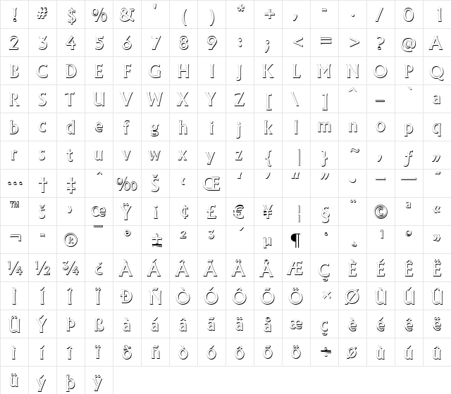 a_Allgidus3Dxtr Regular  glyph index