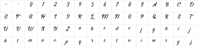 Regina Script Regular  glyph index